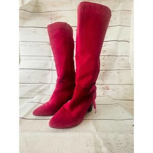 Twiggy London Pink Suede Leather Stacked Heel Boho Boot - Women | Color: Brown